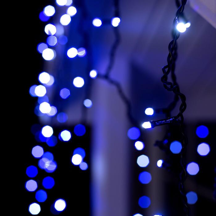Гирлянда "Бахрома" 4 х 0.6 м , IP44, тёмная нить, 180 LED, свечение бело-синее, мигание, 220 В