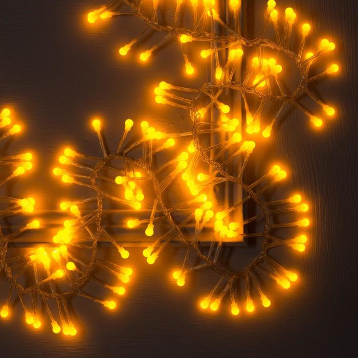фото Гирлянда "нить" уличная, умс, мишура шарики 3 м, led-288-220v фиксинг, нить прозрачная, свечение жёлтое luazon lighting