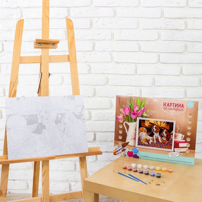 Роспись по номерам без подрамника "Собаки у камина", 30 х 40 см