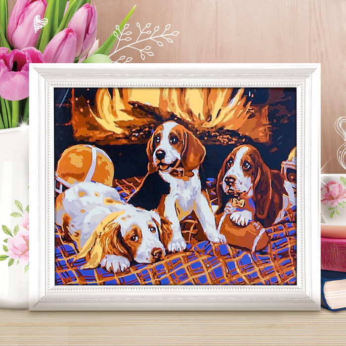 Роспись по номерам без подрамника "Собаки у камина", 30 х 40 см