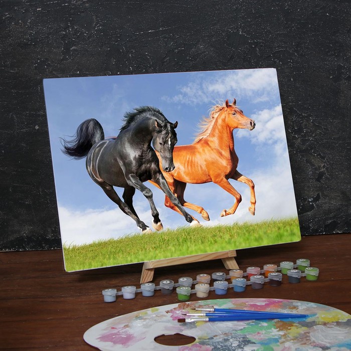 Роспись по номерам без подрамника "Лошади", 40 х 30 см
