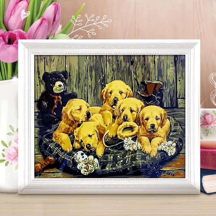 Роспись по номерам без подрамника "Щенки", 40 х 30 см
