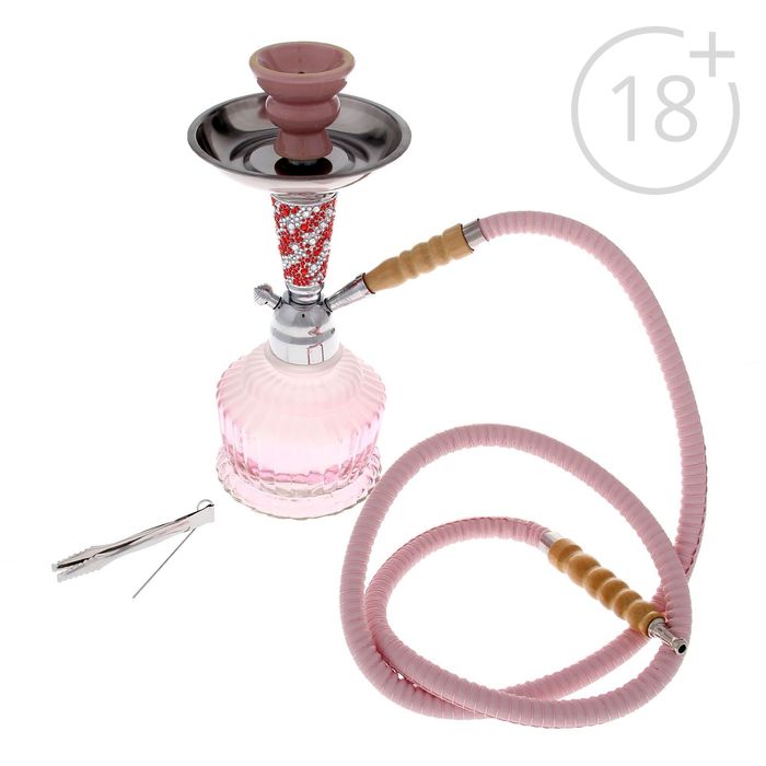 Кальян "Розовый туман", 30 см, 1 трубка, колба-ваза розовая, шахта розовый хром с бисером