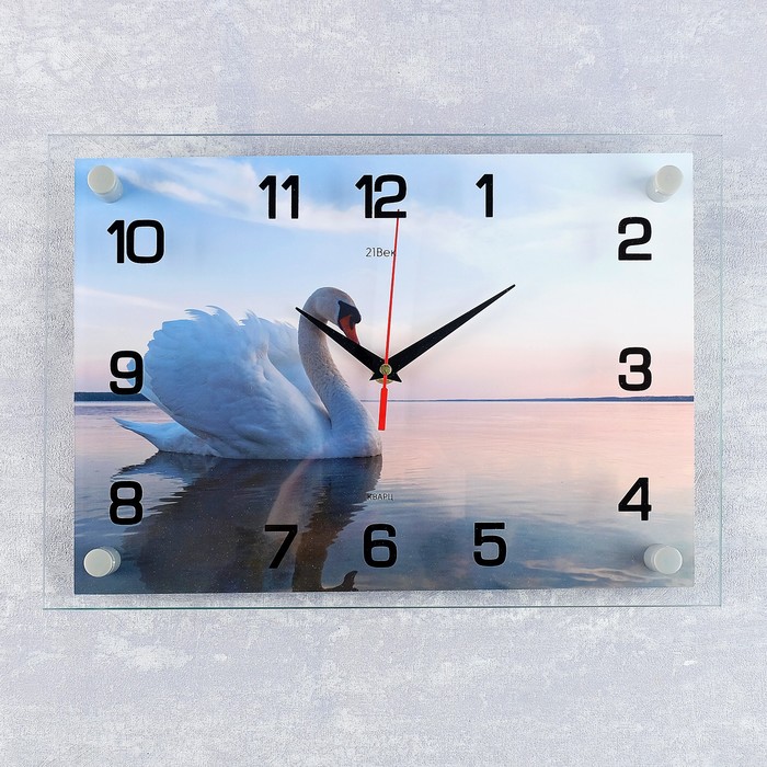 Часы настенные прямоугольные "Лебедь на пруду", 25х35 см микс