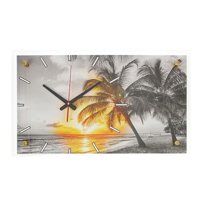 Часы настенные прямоугольные "Пальмы на закате", 36х60 см микс
