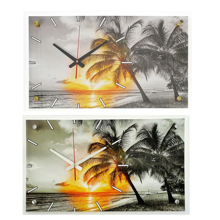 Часы настенные прямоугольные "Пальмы на закате", 36х60 см микс