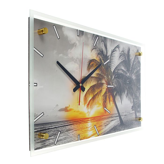 Часы настенные прямоугольные "Пальмы на закате", 36х60 см микс