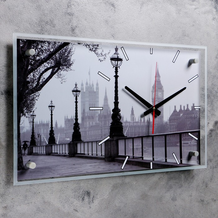 Часы настенные прямоугольные "Набережная в Лондоне", 36х60 см микс