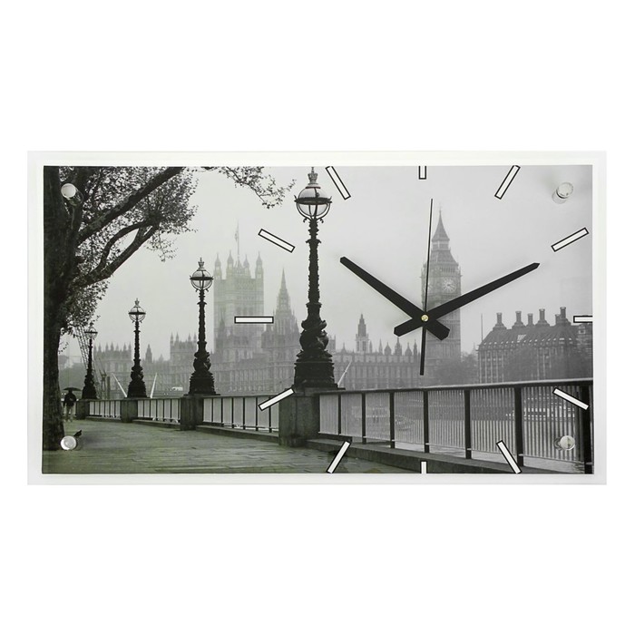 Часы настенные прямоугольные "Набережная в Лондоне", 36х60 см микс