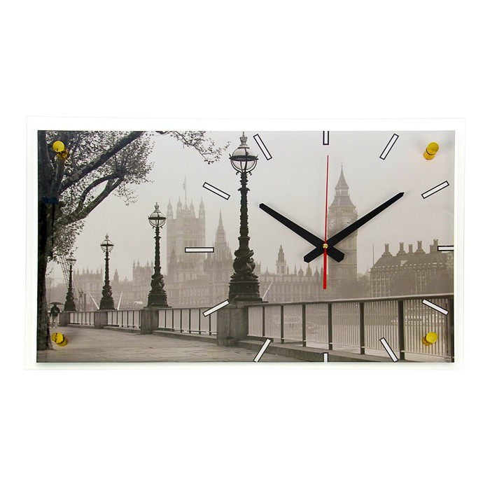 Часы настенные прямоугольные "Набережная в Лондоне", 36х60 см микс