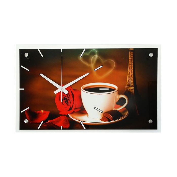 Часы настенные прямоугольные "Кофе и роза", 36х60 см