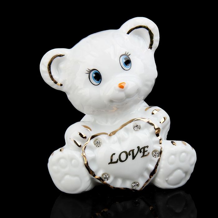 Сувенир "Белый мишка с сердечком-подушкой" со стразами