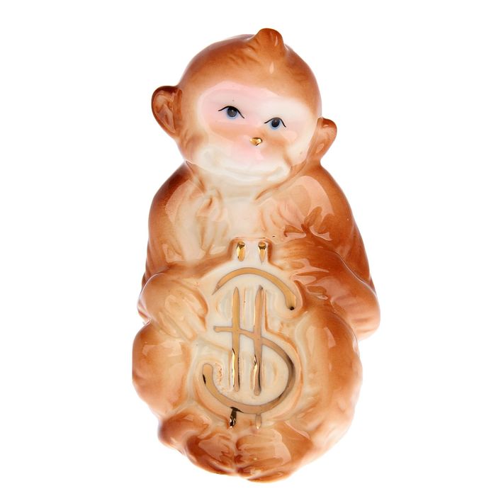 Сувенир "Обезьянка с долларом" бежевая