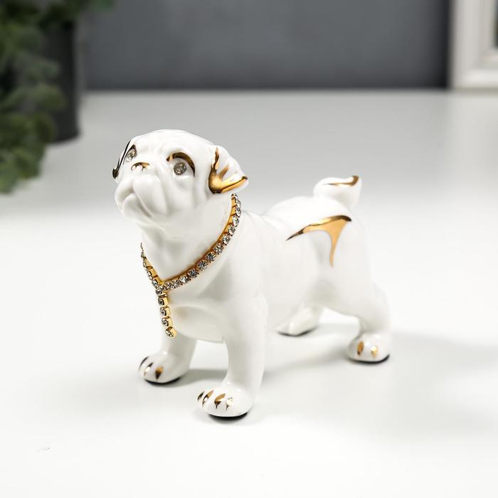 Собаки  Сима-Ленд Сувенир керамика Бульдог в ошейнике белый, со стразами, 9,5х12х6 см