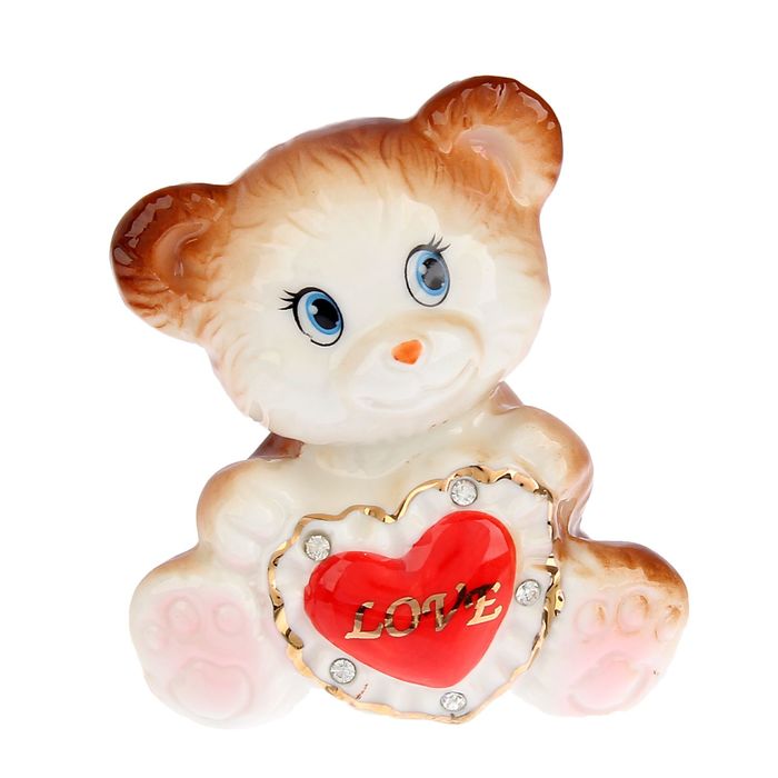 Сувенир "Бурый мишка с сердечком-подушкой" со стразами