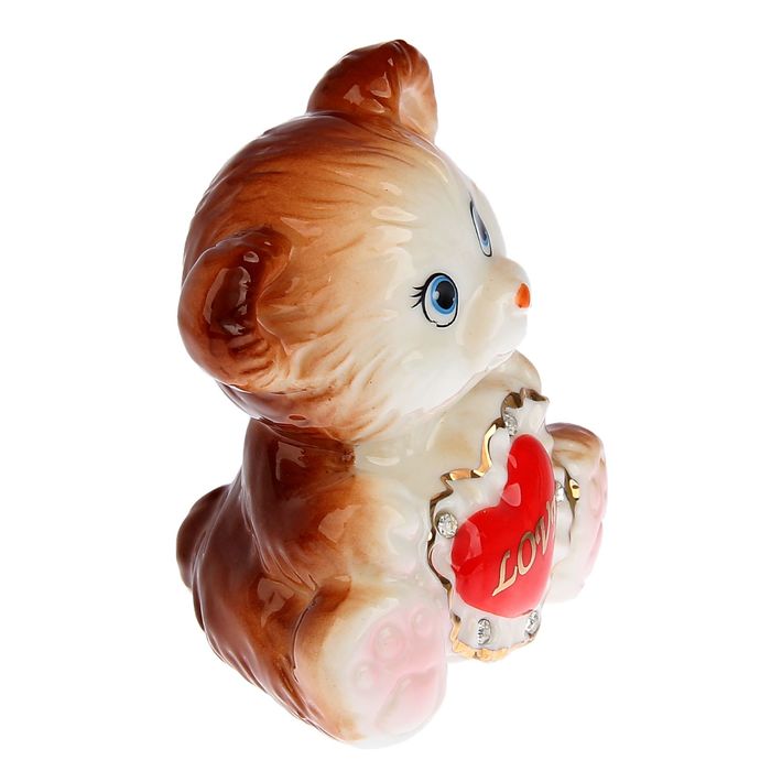 Сувенир "Бурый мишка с сердечком-подушкой" со стразами