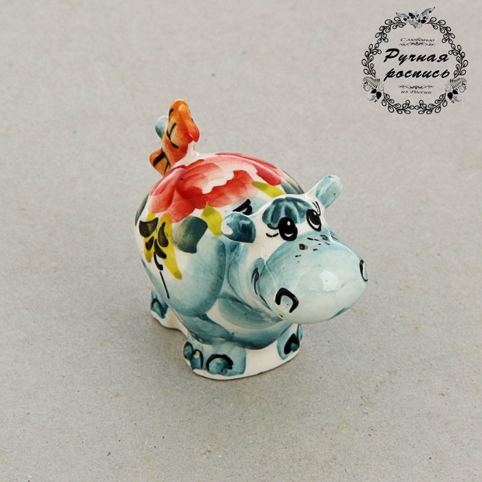 Сувенир «Бегемот с бантом», гжель, цветной