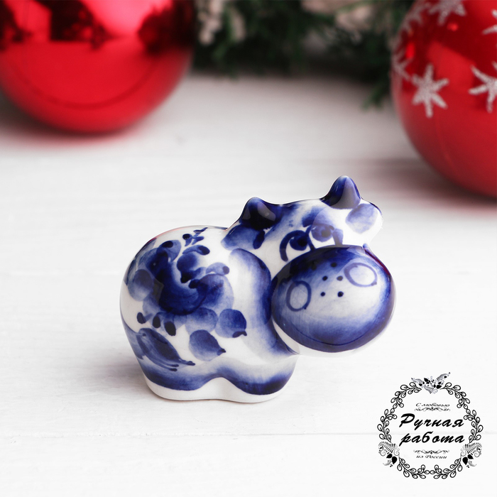Сувенир «Маленький бычок», гжель, кобальт