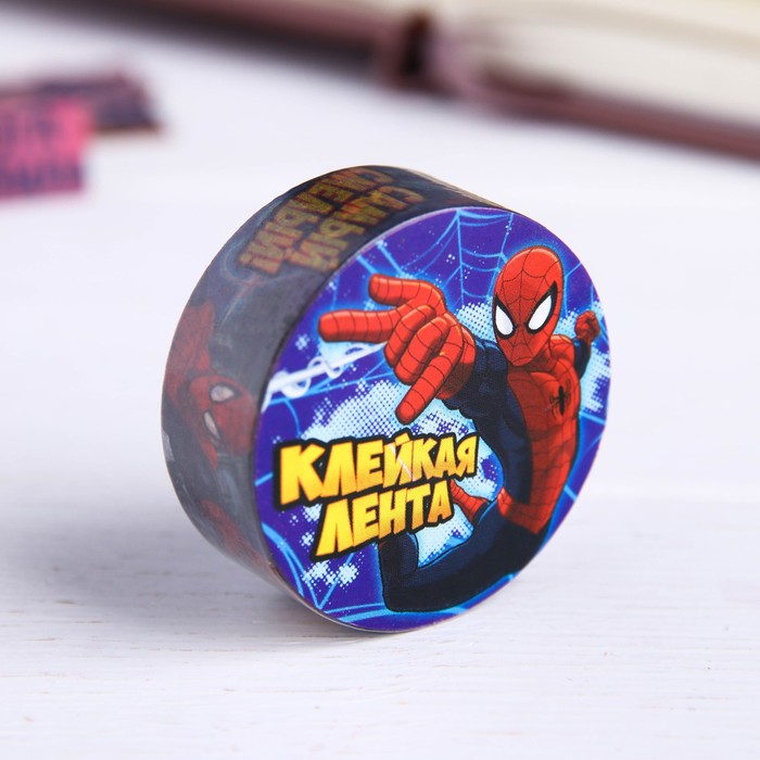 Декоративная клейкая лента бумажная "Самый смелый", Человек Паук, 1,5 см х 10 м