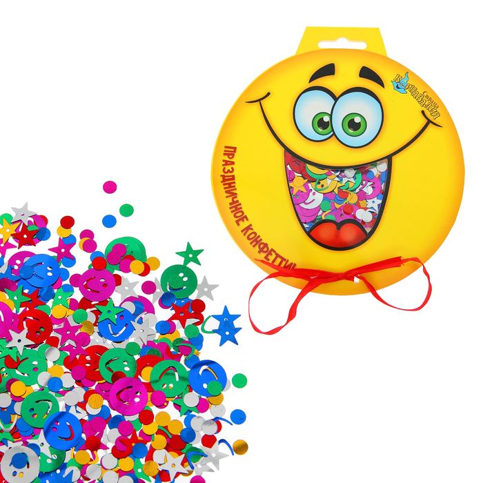 Праздничное конфетти "Смайлы", звёздочки, кругляши, 14 г