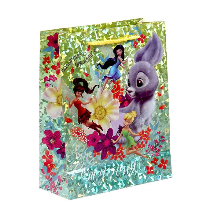Пакет голография вертикальный "С Днем Рождения!", Феи, 18 x 23 см