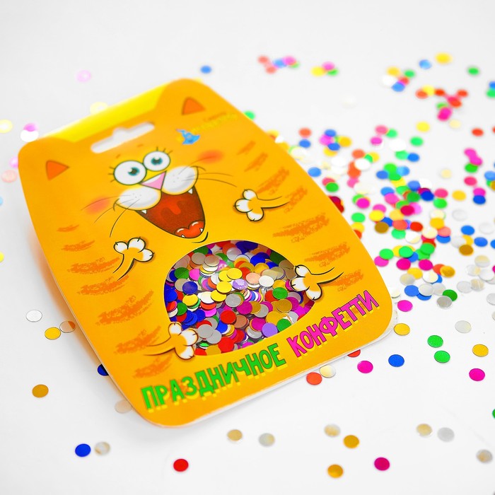 Праздничное конфетти "Веселый котик" цветные кругляши 14 гр