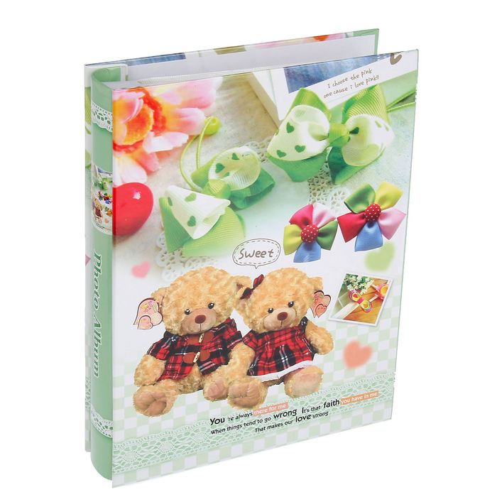 Фотоальбом на 54 фото (10х15 см - 44 фото, 15х20 см - 10 фото) "Медвежата и бантики" МИКС