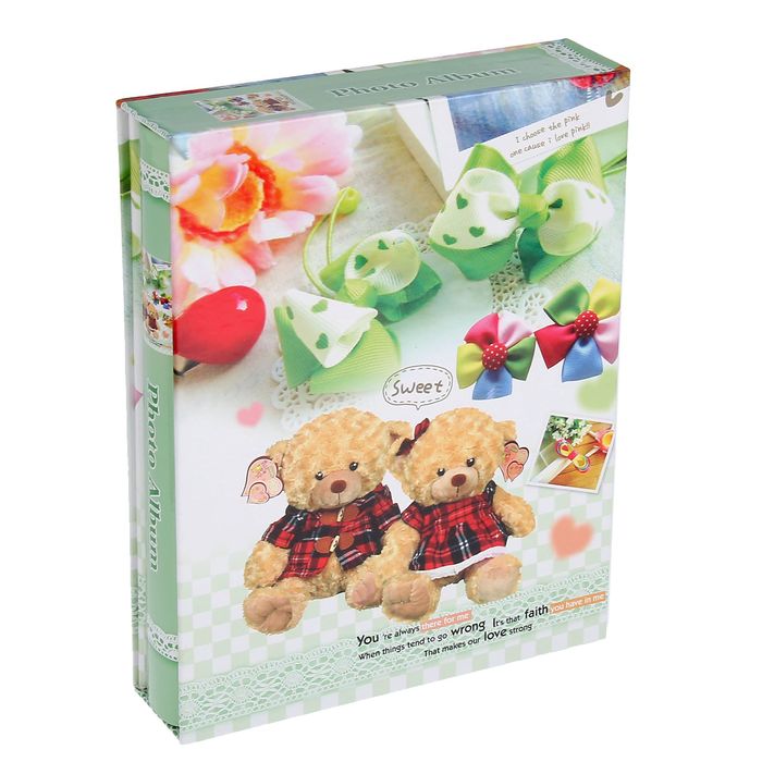 Фотоальбом на 54 фото (10х15 см - 44 фото, 15х20 см - 10 фото) "Медвежата и бантики" МИКС