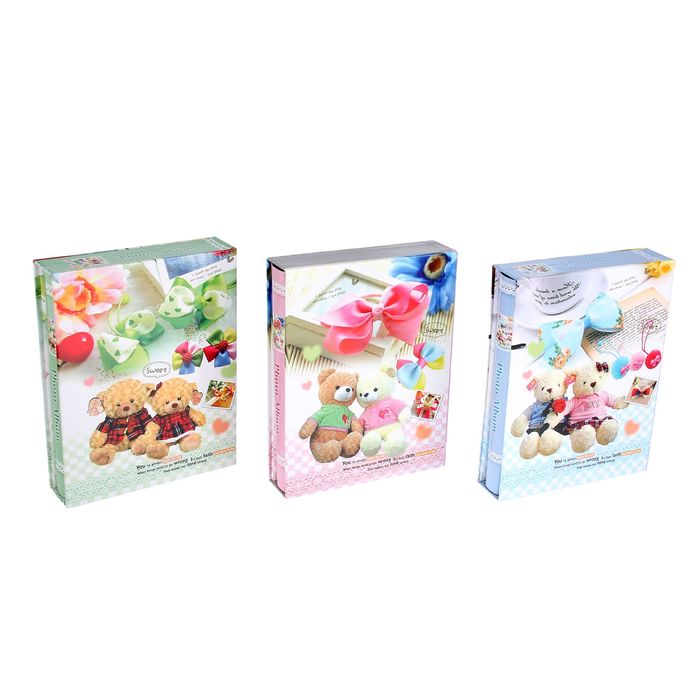 Фотоальбом на 54 фото (10х15 см - 44 фото, 15х20 см - 10 фото) "Медвежата и бантики" МИКС