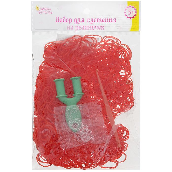 Резиночки для плетения ребристые красные, набор 1000 шт., крючок, крепления, пяльцы