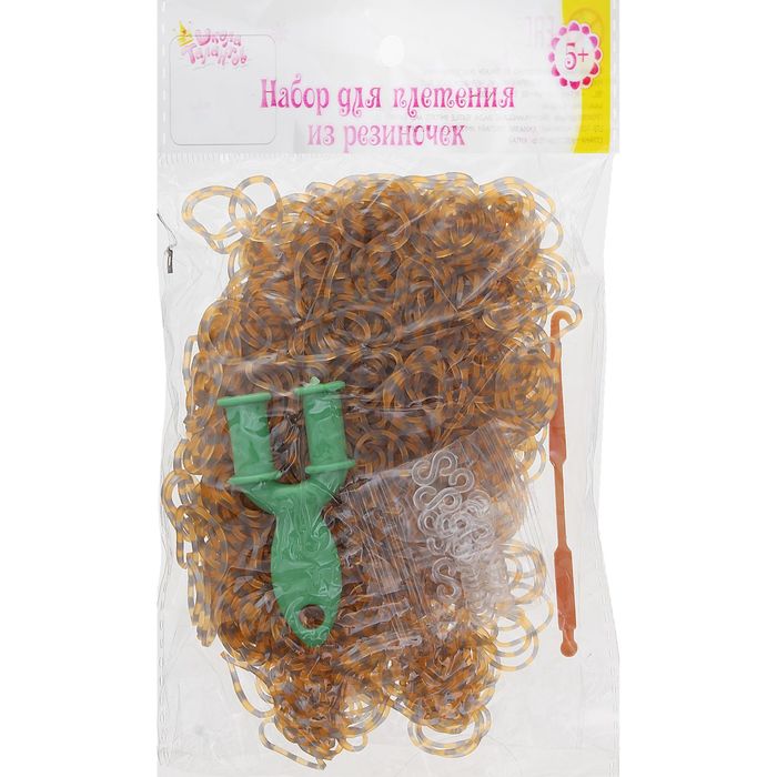 Резиночки для плетения оранжево-серые, набор 1000 шт., крючок, крепления, пяльцы