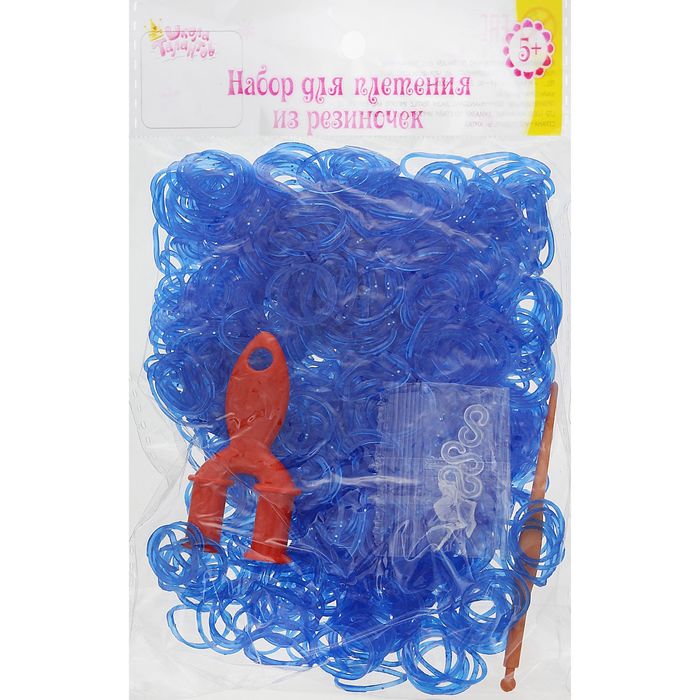 Резиночки для плетения голубые с блёстками 1000 шт., крючок, крепления, пяльцы