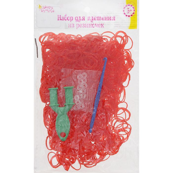 Резиночки для плетения красные с блёстками, набор 1000 шт., крючок, крепления, пяльцы