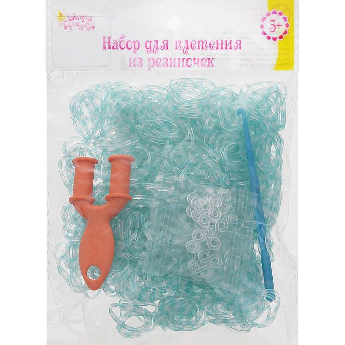 Резиночки для плетения розрачно-зелёные, набор 1000 шт., крючок, крепления, пяльцы