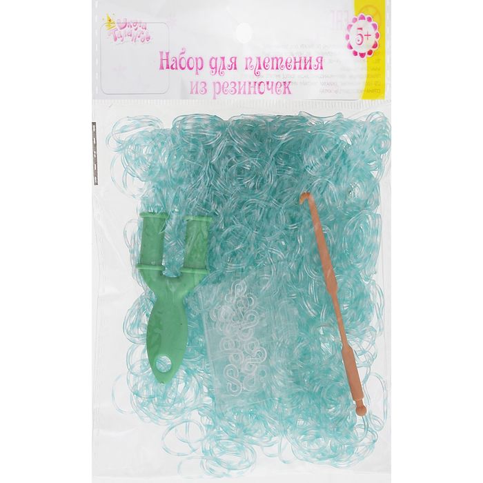 Резиночки для плетения розрачно-зелёные, набор 1000 шт., крючок, крепления, пяльцы