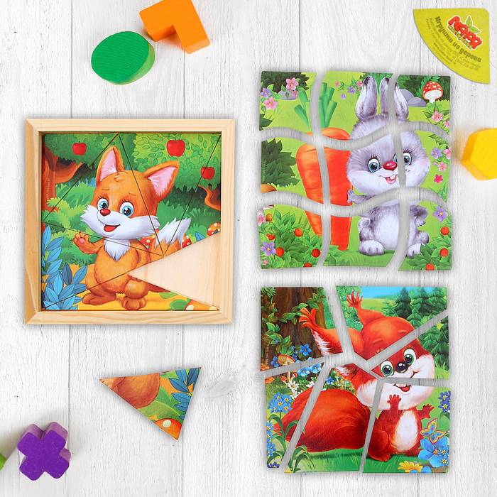 Пазл разрезной трехслойный "Лесные зверята" 22 элемента