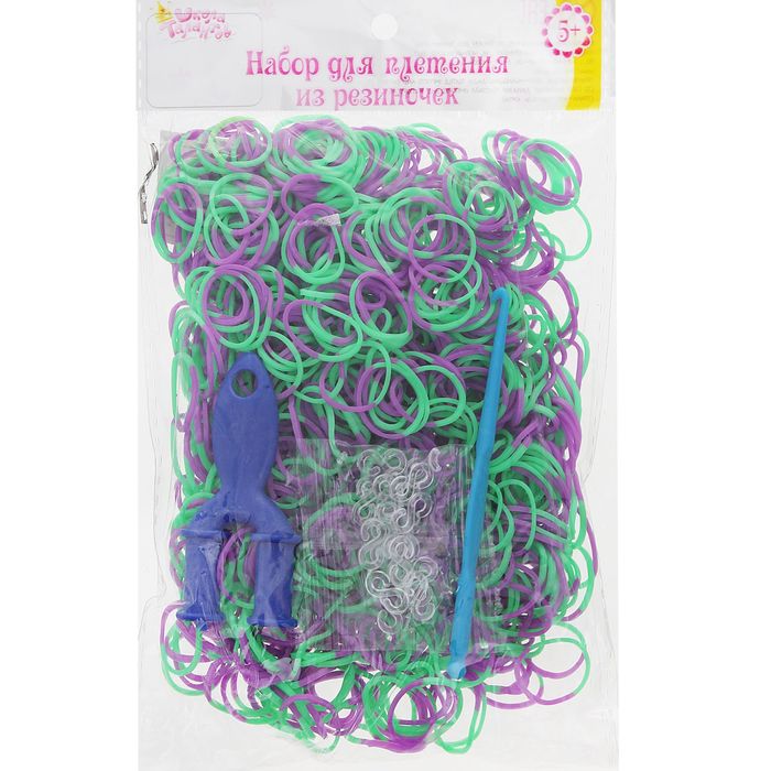 Резиночки для плетения зелёно-фиолетовые, набор 1000 шт., крючок, крепления, пяльцы