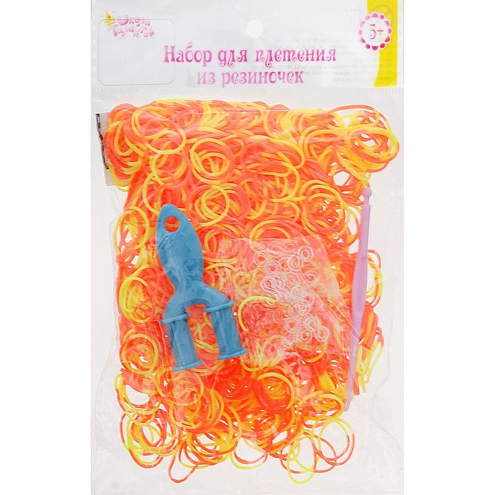 Резиночки для плетения жёлто-оранжевые, набор 1000 шт., крючок, крепления, пяльцы
