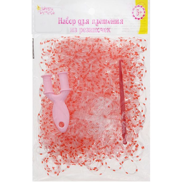 Резиночки для плетения прозрачно-красные, набор 1000 шт., крючок, крепления, пяльцы