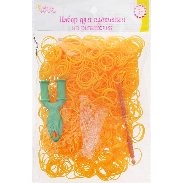 Резиночки для плетения светло-оранжевые, набор 1000 шт., крючок, крепления, пяльцы