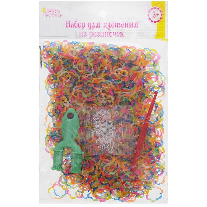 Резиночки для плетения фигурные цветочки, набор 1000 шт., крючок, крепления, пяльцы