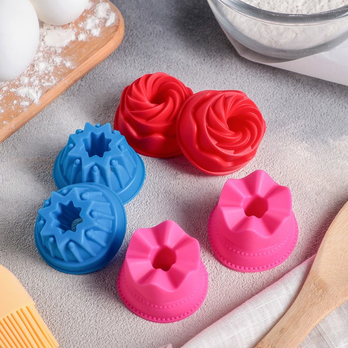 Набор форм для выпечки, 6 шт, 14х9х1,5 см "Пироженки", цвета МИКС