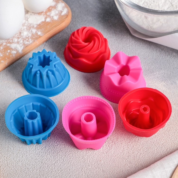 Набор форм для выпечки, 6 шт, 14х9х1,5 см "Пироженки", цвета МИКС