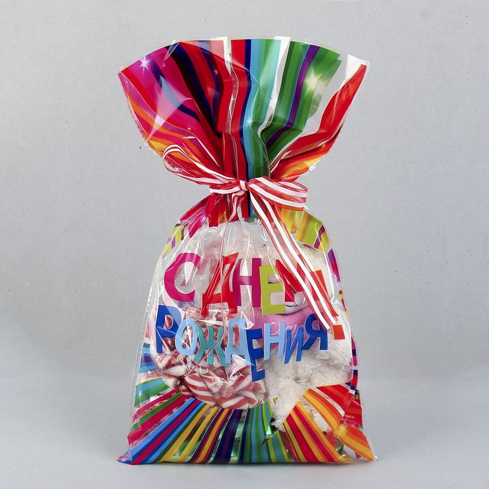 Пакет подарочный пластиковый с днём рождения «Абстракция», 19,8 × 35 см