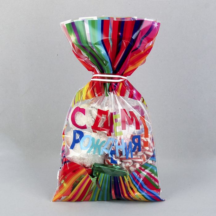 Пакет подарочный пластиковый с днём рождения «Абстракция», 19,8 × 35 см