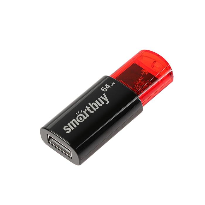 

Флешка Smartbuy Click, 64 Гб, USB2.0, чт до 25 Мб/с, зап до 15 Мб/с, чёрная