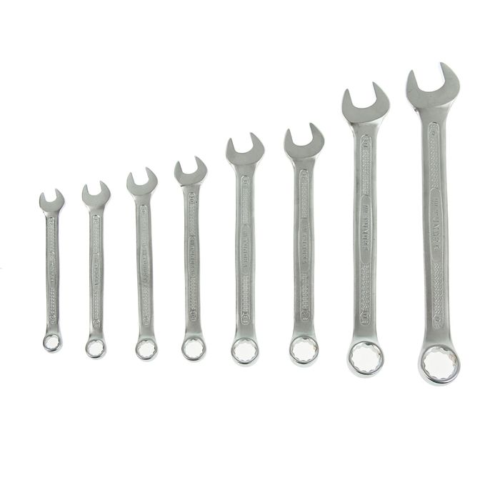 Набор комбинированных ключей TUNDRA Premium, CrV, матовый хром, 8 шт., 8–19 мм, холдер