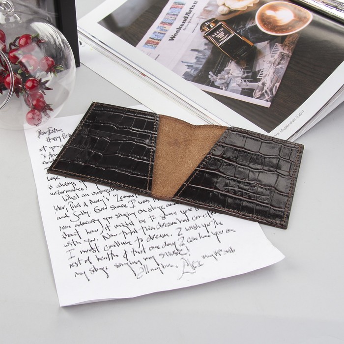 Портмоне, 1 отдел, отдел для карт, коричневый крокодил