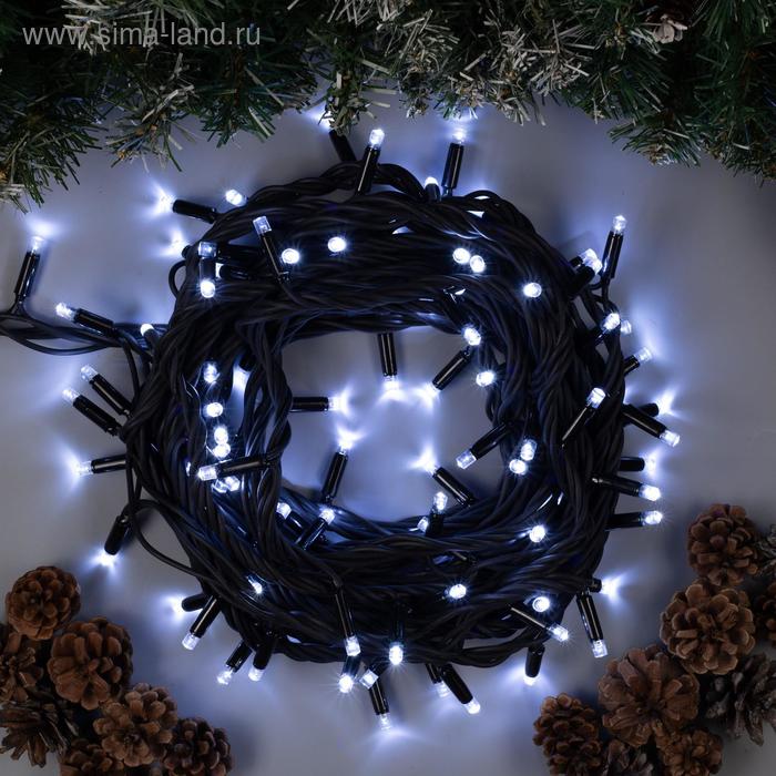 Гирлянда Нить 10 м , IP65, УМС, тёмная нить каучук, 100 LED, свечение белое, 220 В