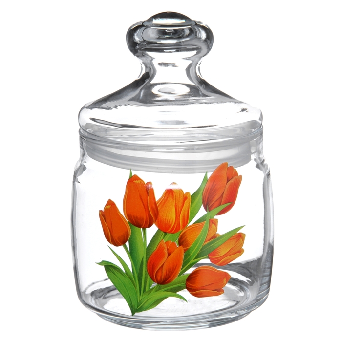 Банка с крышкой 650 мл "Цветочная поляна", цвет МИКС